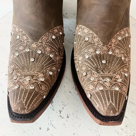 Lane CALYPSO Womens Cowboy Boots 7 Brown Leather Western Cowgirl Mid Calf Tall
