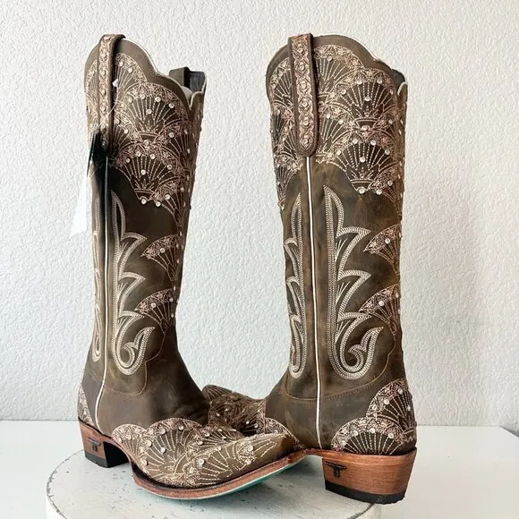 Lane CALYPSO Womens Cowboy Boots 7.5 Brown Leather Western Cowgirl Mid Calf Tall