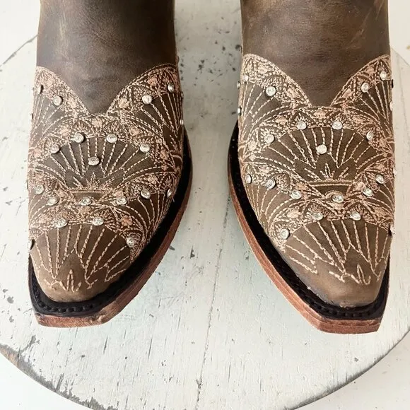 Lane CALYPSO Womens Cowboy Boots 7.5 Brown Leather Western Cowgirl Mid Calf Tall