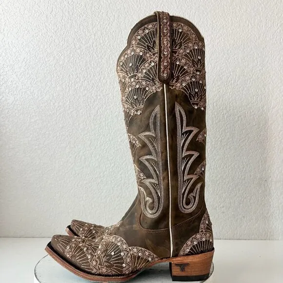 Lane CALYPSO Womens Cowboy Boots 7.5 Brown Leather Western Cowgirl Mid Calf Tall