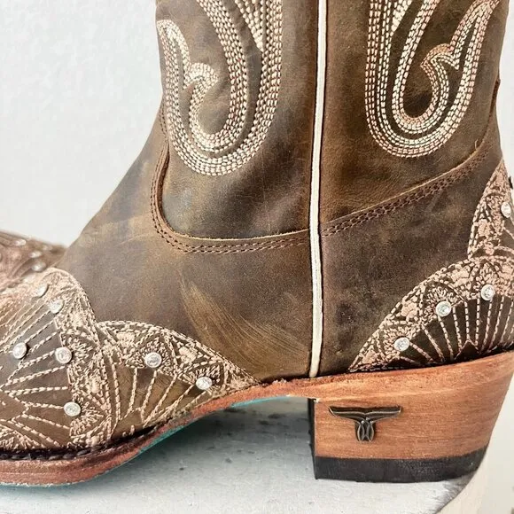 Lane CALYPSO Womens Cowboy Boots 7.5 Brown Leather Western Cowgirl Mid Calf Tall