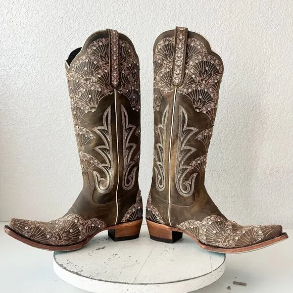 Lane CALYPSO Womens Cowboy Boots 7.5 Brown Leather Western Cowgirl Mid Calf Tall