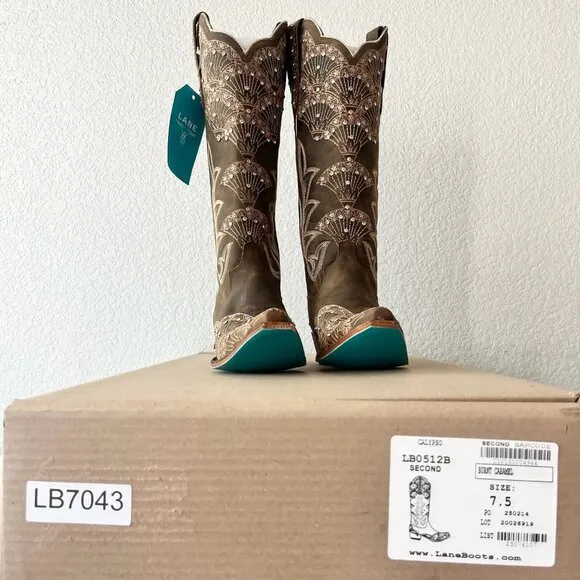 Lane CALYPSO Womens Cowboy Boots 7.5 Brown Leather Western Cowgirl Mid Calf Tall