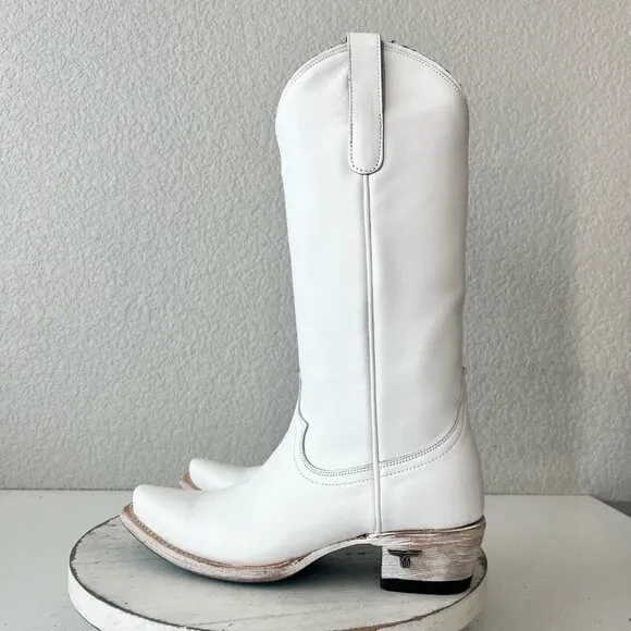 Lane EMMA JANE Womens Cowboy Boots 6 White Leather Western Cowgirl Mid Calf Tall