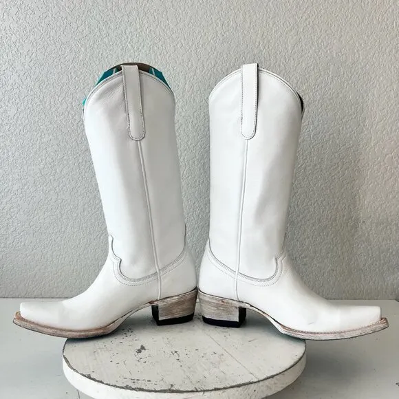 Lane EMMA JANE Womens Cowboy Boots 6 White Leather Western Cowgirl Mid Calf Tall