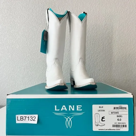 Lane EMMA JANE Womens Cowboy Boots 6 White Leather Western Cowgirl Mid Calf Tall