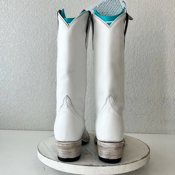 Lane EMMA JANE Womens Cowboy Boots 6 White Leather Western Cowgirl Mid Calf Tall