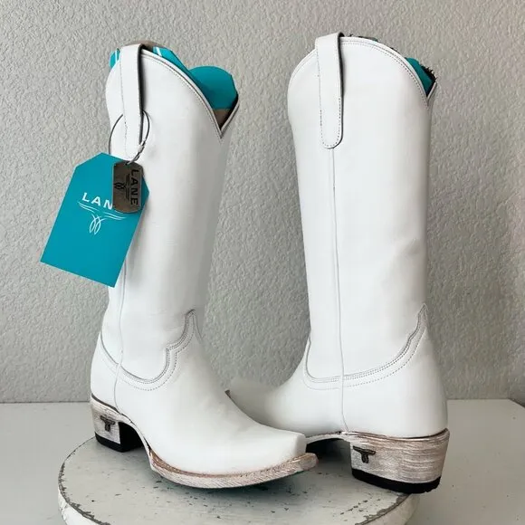 Lane EMMA JANE Womens Cowboy Boots 6 White Leather Western Cowgirl Mid Calf Tall