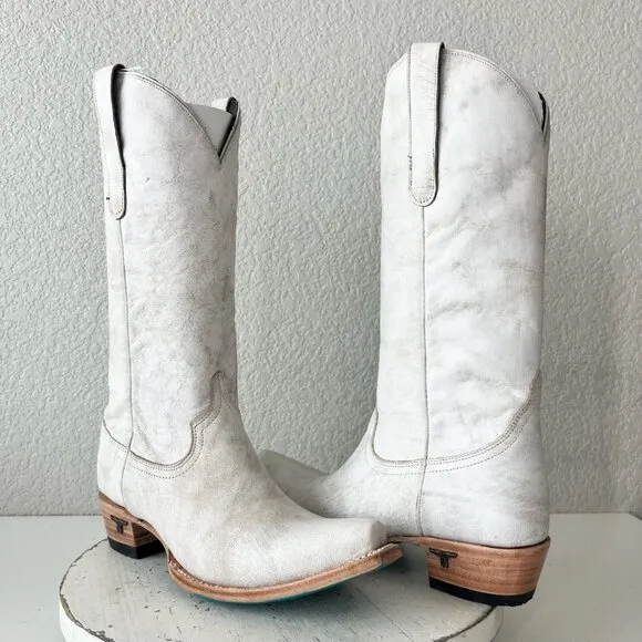 Lane EMMA JANE Womens Cowboy Boots 8 White Leather Western Cowgirl Mid Calf Tall
