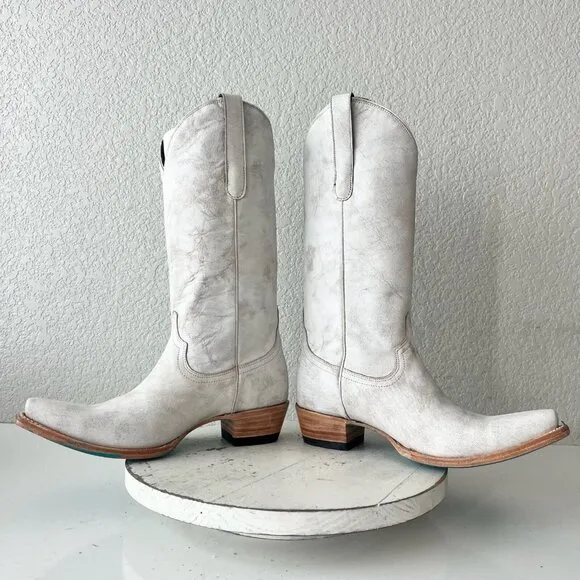 Lane EMMA JANE Womens Cowboy Boots 8 White Leather Western Cowgirl Mid Calf Tall