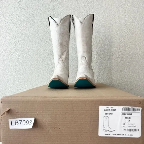 Lane EMMA JANE Womens Cowboy Boots 8 White Leather Western Cowgirl Mid Calf Tall