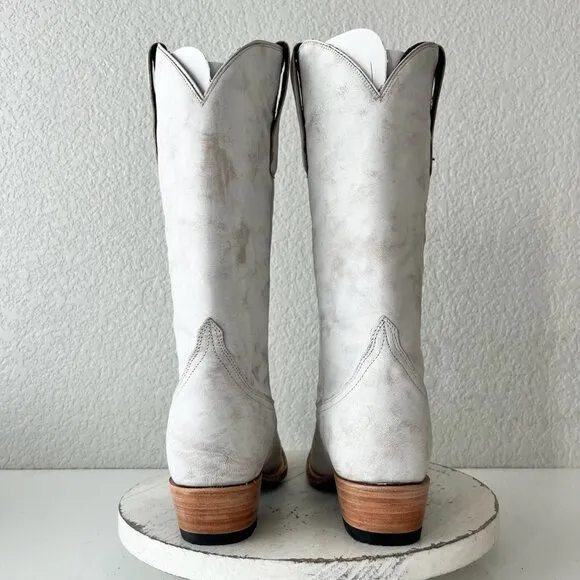 Lane EMMA JANE Womens Cowboy Boots 8 White Leather Western Cowgirl Mid Calf Tall