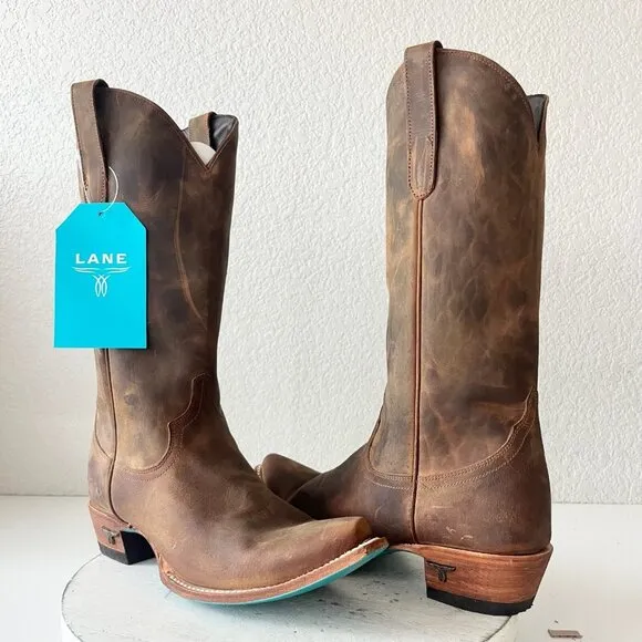 Lane EMMA JANE Womens Cowboy Boots 8.5 Brown Leather Western Cowgirl Mid Calf