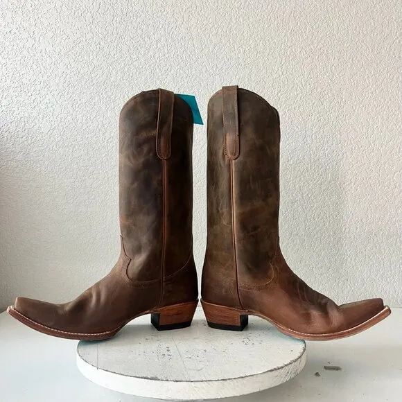 Lane EMMA JANE Womens Cowboy Boots 8.5 Brown Leather Western Cowgirl Mid Calf