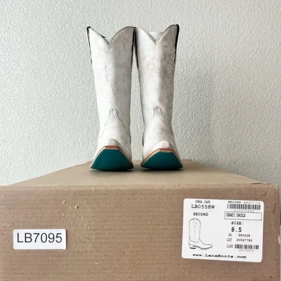 Lane EMMA JANE Womens Cowboy Boots 8.5 White Leather Western Cowgirl Mid Calf