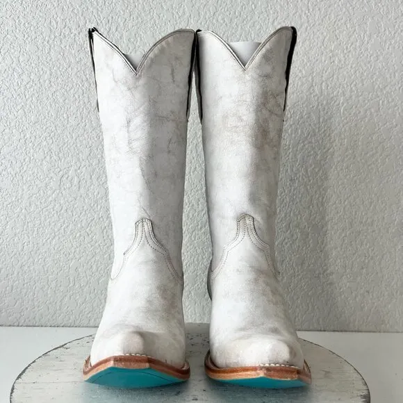 Lane EMMA JANE Womens Cowboy Boots 8.5 White Leather Western Cowgirl Mid Calf