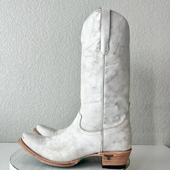 Lane EMMA JANE Womens Cowboy Boots 8.5 White Leather Western Cowgirl Mid Calf