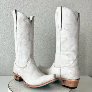 Lane EMMA JANE Womens Cowboy Boots 8.5 White Leather Western Cowgirl Mid Calf