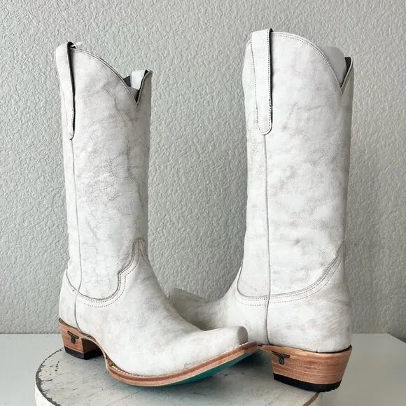 Lane EMMA JANE Womens Cowboy Boots 8.5 White Leather Western Cowgirl Mid Calf
