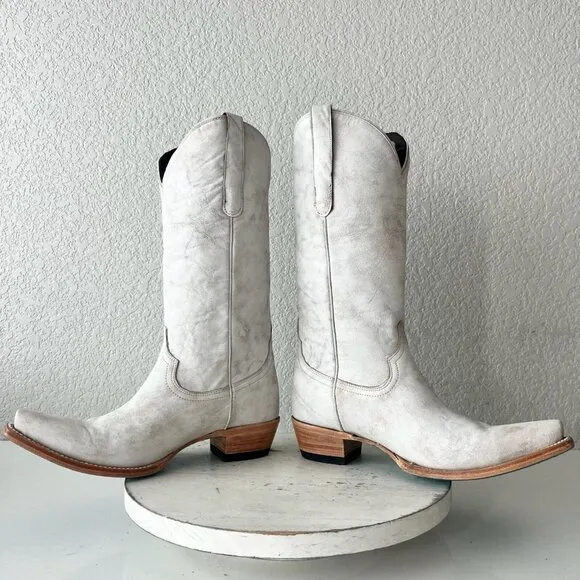 Lane EMMA JANE Womens Cowboy Boots 8.5 White Leather Western Cowgirl Mid Calf