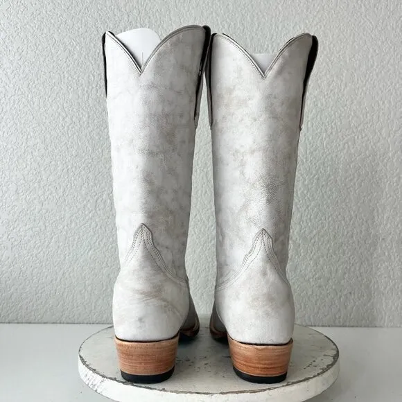 Lane EMMA JANE Womens Cowboy Boots 8.5 White Leather Western Cowgirl Mid Calf