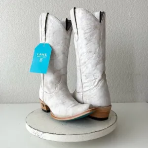 Lane EMMA JANE Womens Cowboy Boots Size 9 White Leather Western Cowgirl Mid Calf