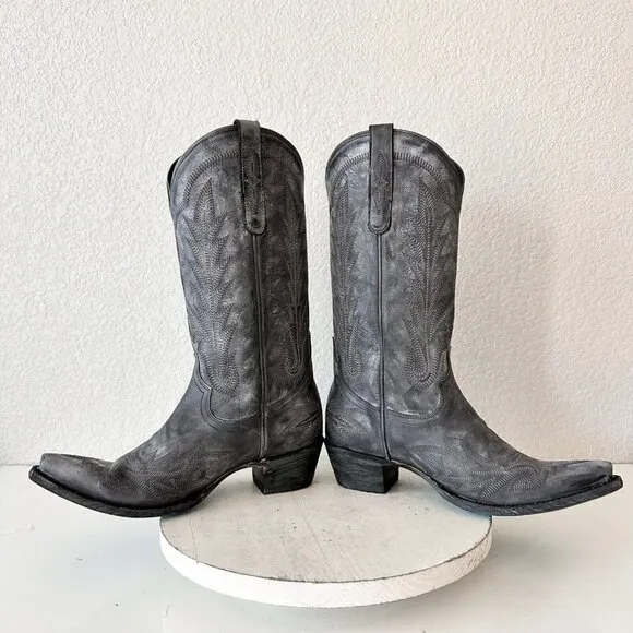 Lane LEXINGTON Womens Cowboy Boots 10 Black Leather Western Cowgirl Mid Calf