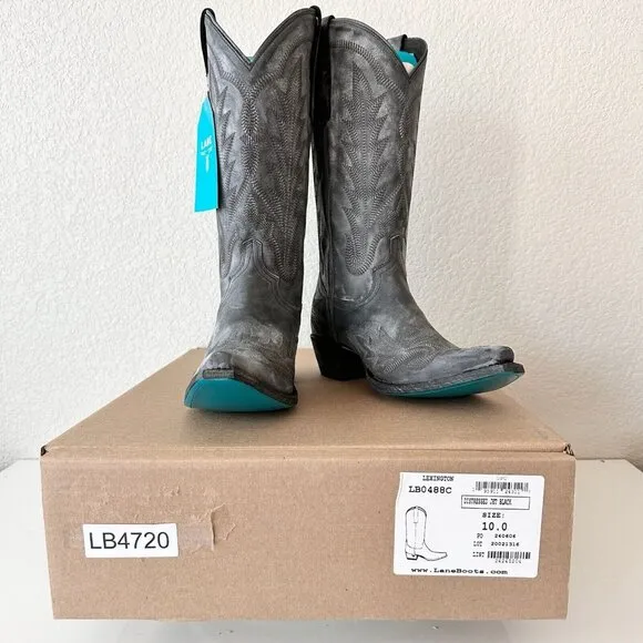 Lane LEXINGTON Womens Cowboy Boots 10 Black Leather Western Cowgirl Mid Calf