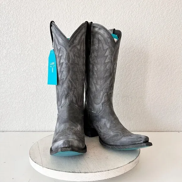 Lane LEXINGTON Womens Cowboy Boots 10 Black Leather Western Cowgirl Mid Calf