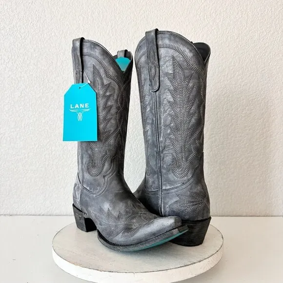 Lane LEXINGTON Womens Cowboy Boots 10 Black Leather Western Cowgirl Mid Calf