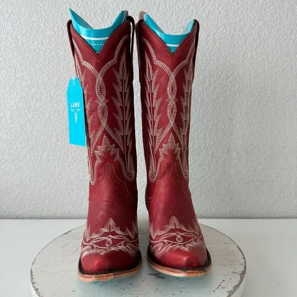 Lane LEXINGTON Womens Cowboy Boots 7 Red Leather Western Cowgirl Mid Calf  Tall