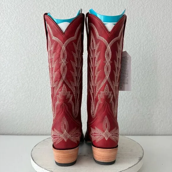 Lane LEXINGTON Womens Cowboy Boots 7 Red Leather Western Cowgirl Mid Calf  Tall