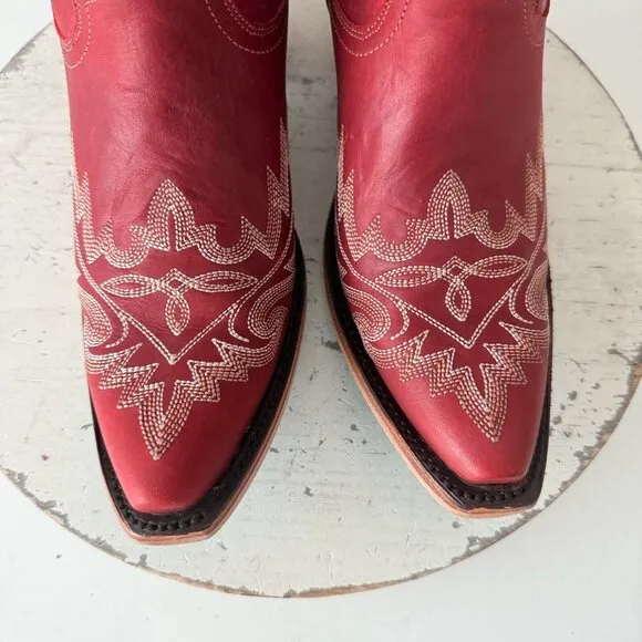Lane LEXINGTON Womens Cowboy Boots 7 Red Leather Western Cowgirl Mid Calf  Tall
