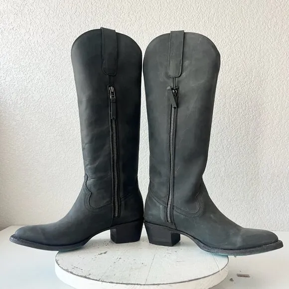 Lane PLAIN JANE Womens Cowboy Boots 7.5 Black Leather Western Cowgirl Mid Calf