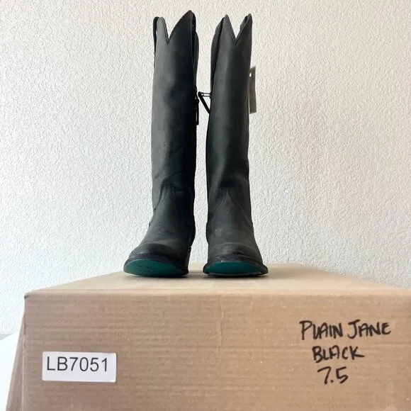 Lane PLAIN JANE Womens Cowboy Boots 7.5 Black Leather Western Cowgirl Mid Calf