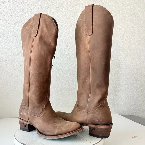 Lane PLAIN JANE Womens Cowboy Boots 7.5 Brown Leather Western Cowgirl Mid Calf