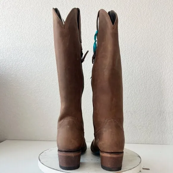 Lane PLAIN JANE Womens Cowboy Boots 7.5 Brown Leather Western Cowgirl Mid Calf