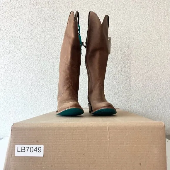 Lane PLAIN JANE Womens Cowboy Boots 7.5 Brown Leather Western Cowgirl Mid Calf