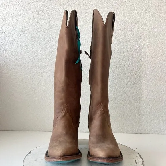 Lane PLAIN JANE Womens Cowboy Boots 7.5 Brown Leather Western Cowgirl Mid Calf