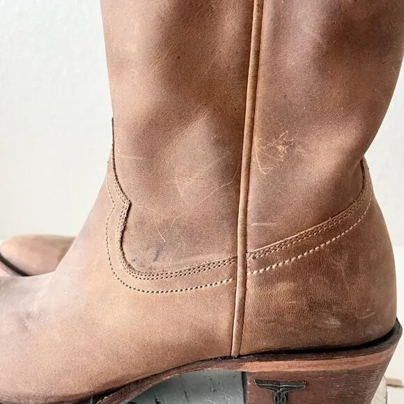 Lane PLAIN JANE Womens Cowboy Boots 7.5 Brown Leather Western Cowgirl Mid Calf