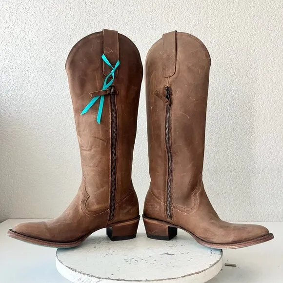 Lane PLAIN JANE Womens Cowboy Boots 7.5 Brown Leather Western Cowgirl Mid Calf