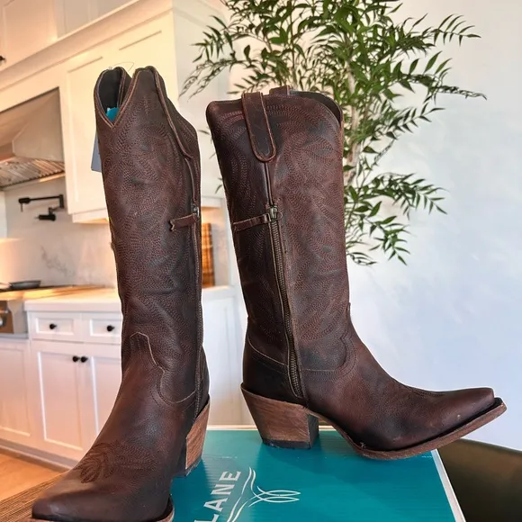 LANE SMOKESHOW BOOT- COGNAC Brown Leather Cowboy Boots