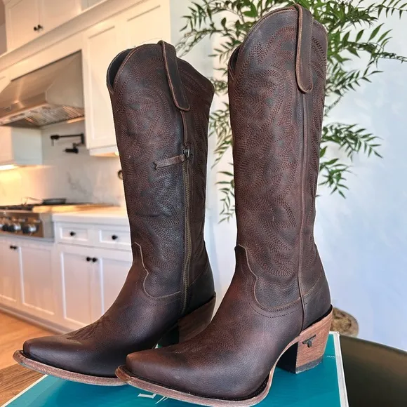 LANE SMOKESHOW BOOT- COGNAC Brown Leather Cowboy Boots