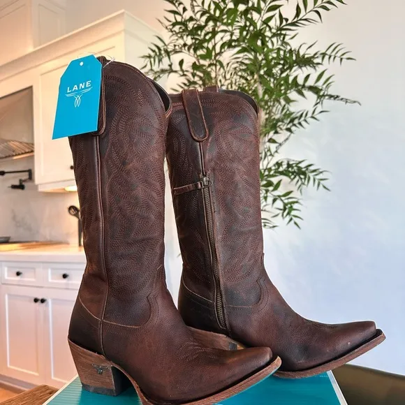 LANE SMOKESHOW BOOT- COGNAC Brown Leather Cowboy Boots