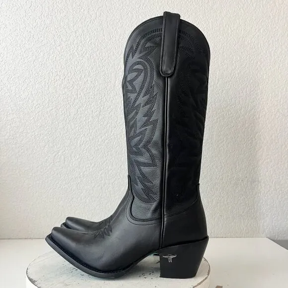 Lane SMOKESHOW Womens Cowboy Boots 8 Black Leather Western Cowgirl Mid Calf Tall