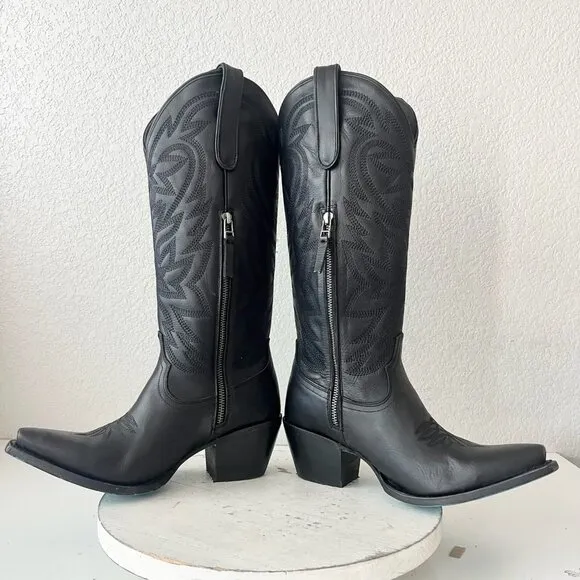 Lane SMOKESHOW Womens Cowboy Boots 8 Black Leather Western Cowgirl Mid Calf Tall