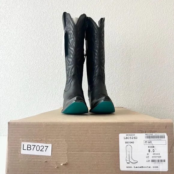 Lane SMOKESHOW Womens Cowboy Boots 8 Black Leather Western Cowgirl Mid Calf Tall