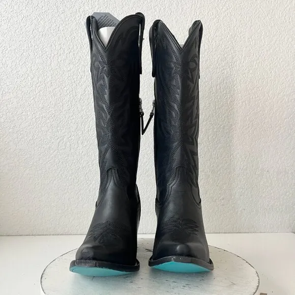 Lane SMOKESHOW Womens Cowboy Boots 8 Black Leather Western Cowgirl Mid Calf Tall