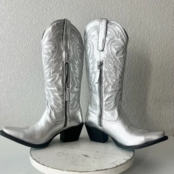 Lane SMOKESHOW Womens Cowboy Boots 8 Silver Trail Western Cowgirl Mid Calf Tall