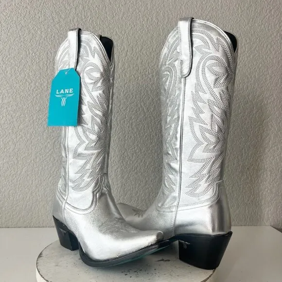 Lane SMOKESHOW Womens Cowboy Boots 8 Silver Trail Western Cowgirl Mid Calf Tall